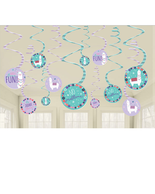 Llama Fun Hanging Swirl Decorations Pack of 12