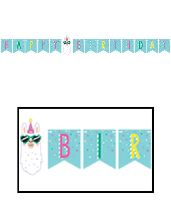 Llama Party Happy Birthday Shaped Banner 1.6m