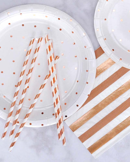 Rose Gold Stripes and Dots Lunch Napkins Pack of 20