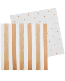 Rose Gold Stripes and Dots Lunch Napkins Pack of 20