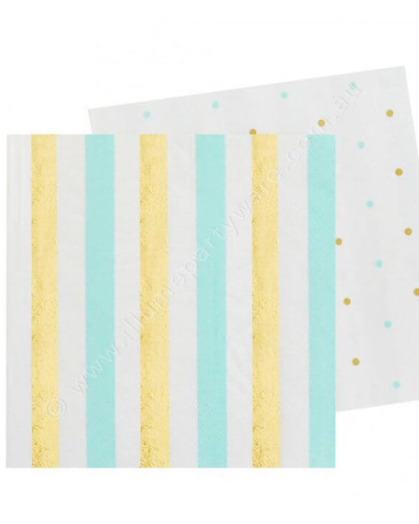 Mint Gold Stripes and Dots Lunch Napkins Pack of 20