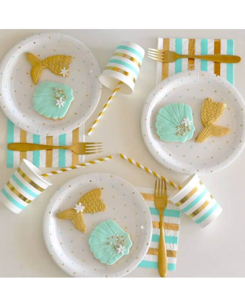 Mint Gold Stripes and Dots Lunch Napkins Pack of 20
