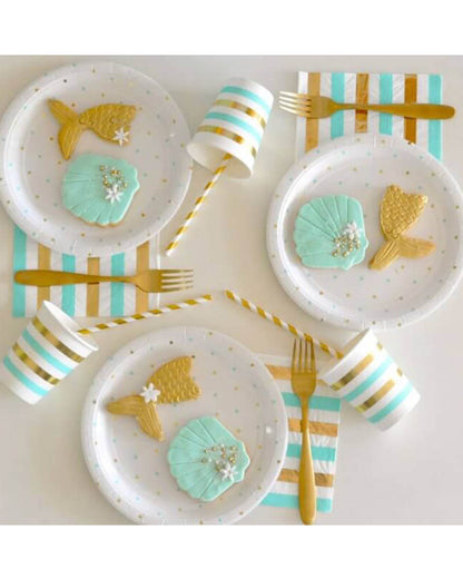 Mint Gold Stripes and Dots Lunch Napkins Pack of 20