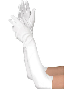 Long White Satin Gloves