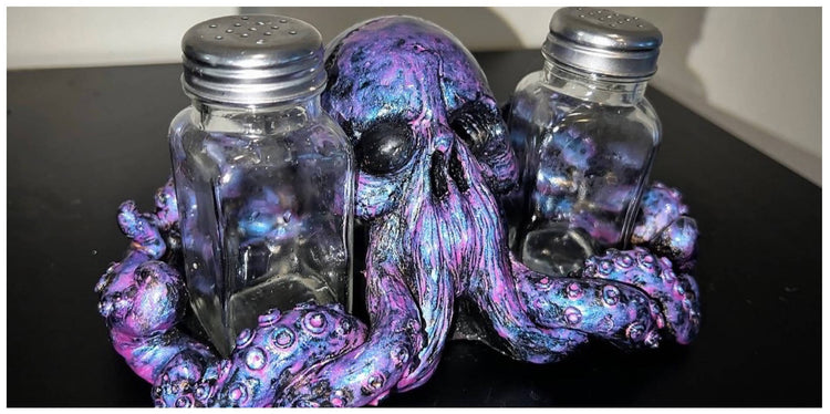 Purple Pearl Octoskull Salt and Pepper Shaker Holders