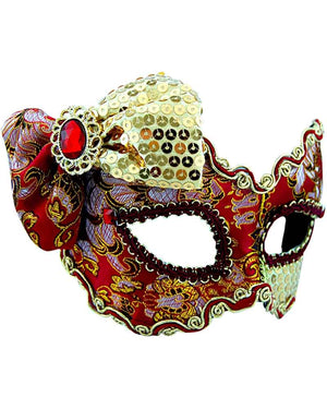 Red and Gold Masquerade Mask with Bow
