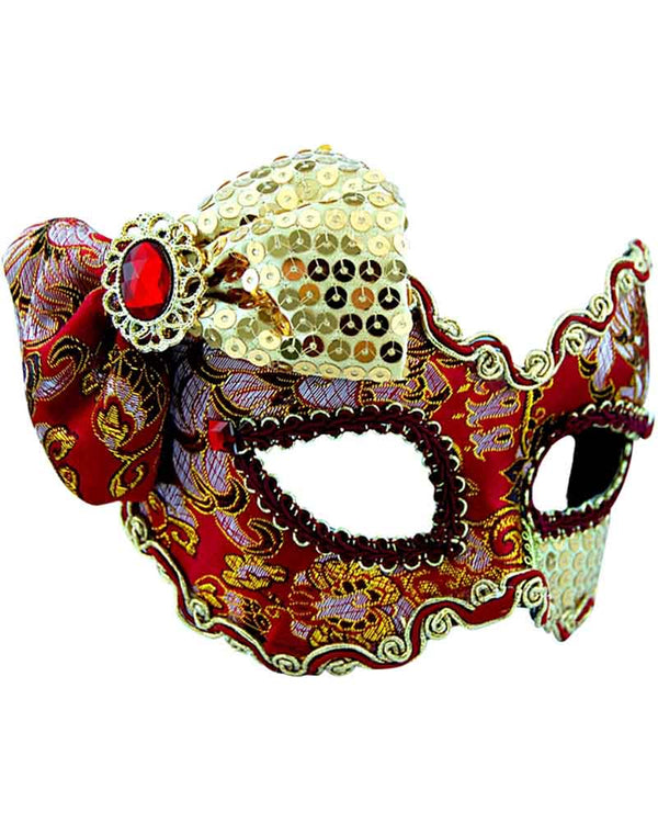 Red and Gold Masquerade Mask with Bow