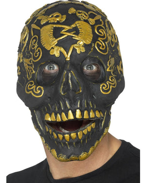 Masquerade Black and Gold Skull Deluxe Mask