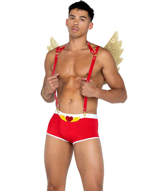 Mens Naughty Cupid Trunks Suspenders and Wings Set
