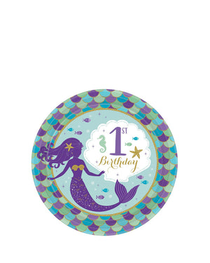 Mermaid Wishes 1st Birthday 17cm Round Paper Plates Pack of 8