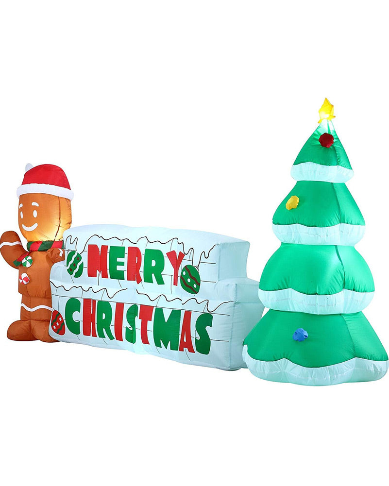 Merry Christmas Sign with Tree and Gingerbread Man Lawn Inflatable 3m