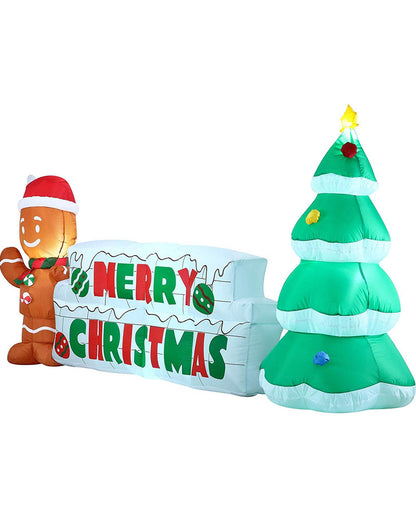 Merry Christmas Sign with Tree and Gingerbread Man Lawn Inflatable 3m