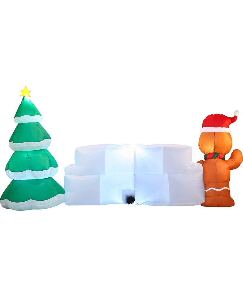Merry Christmas Sign with Tree and Gingerbread Man Lawn Inflatable 3m