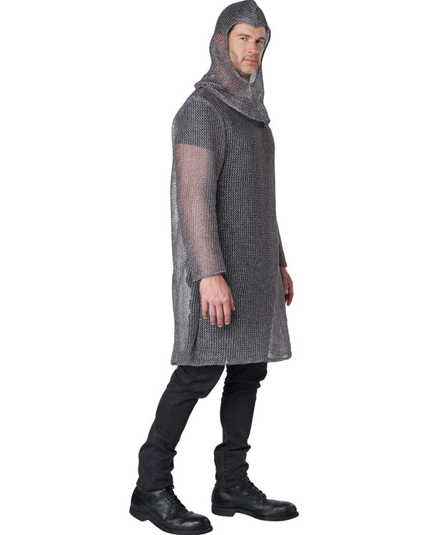 Metallic Knit Chainmail Tunic and Cowl Adult Costume
