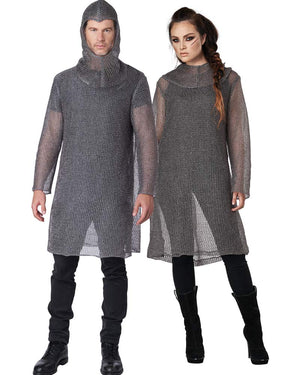 Metallic Knit Chainmail Tunic and Cowl Adult Costume