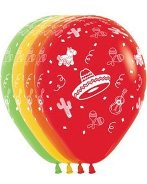 Mexican Fiesta Assorted 30cm Latex Balloon Pack of 12