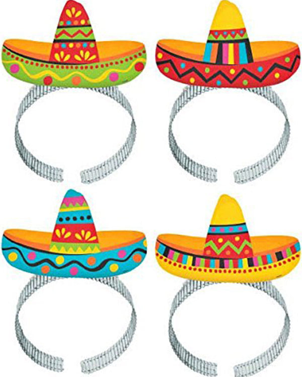 Mexican Sombrero Paper Headbands Pack of 8