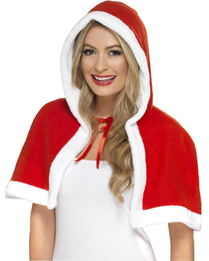 Christmas Miss Claus Hooded Womens Mini Cape