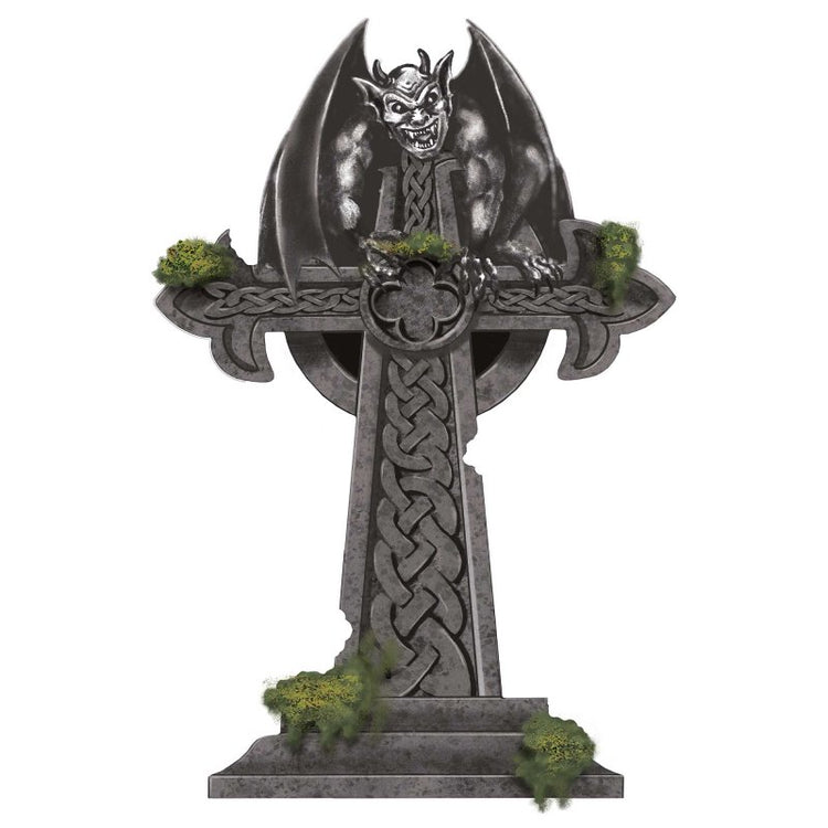 Mossy Cross with Gargoyle Tombstone