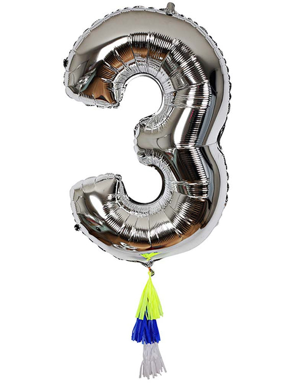 Fancy Number Three Silver Foil Balloon