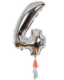 Fancy Number Four Silver Foil Balloon