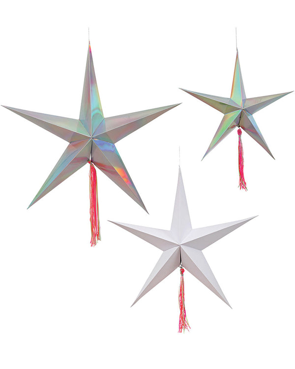 Christmas Iridescent Star Hanging Decorations Pack of 3