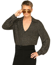 70s Mr Disco Black Shimmer Mens Shirt