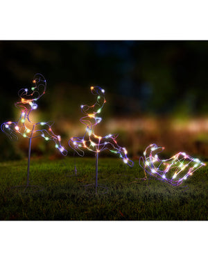 Multi-Coloured Leaping Reindeers With Sleigh Solar Christmas LED Light 3m