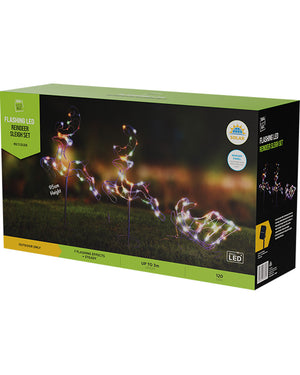 Multi-Coloured Leaping Reindeers With Sleigh Solar Christmas LED Light 3m