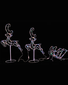 Multi-Coloured Leaping Reindeers With Sleigh Solar Christmas LED Light 3m