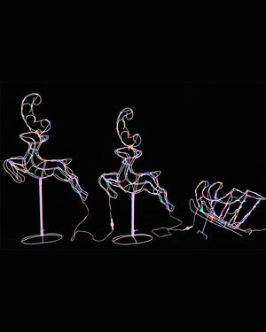 Multi-Coloured Leaping Reindeers With Sleigh Solar Christmas LED Light 3m