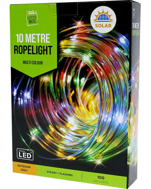 Solar Multi-Coloured Ropelight LED Lights 10m