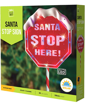 Christmas Multi-Coloured Solar Santa Stop Here Sign 1.1m