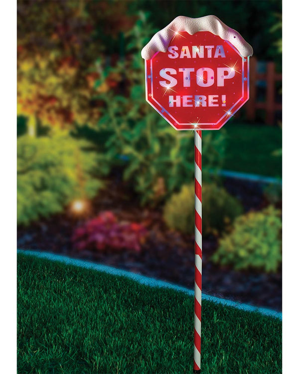 Christmas Multi-Coloured Solar Santa Stop Here Sign 1.1m