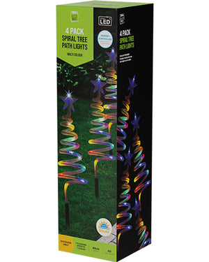 Solar Mesh Spiral Tree Multi-Coloured Christmas LED Path Lights Pack of 4