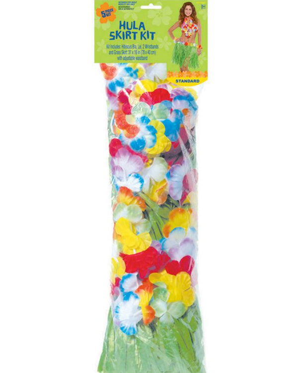 Multicolour Hula Bra Skirt Lei and Wristbands Kit