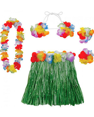 Multicolour Hula Bra Skirt Lei and Wristbands Kit