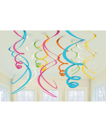Multicolour Plastic Hanging Swirl Decorations Pack of 12