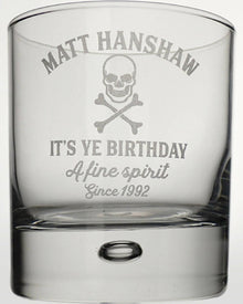 Pirate Its Ye Birthday Engraved Round 305ml Scotch Glass
