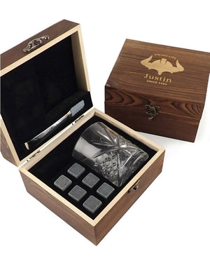 Viking Personalised Engraved Rustic Wooden Box Scotch Glass and Stone Set