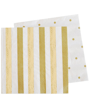 Gold Stripes and Dots Cocktail Napkins Pack of 20