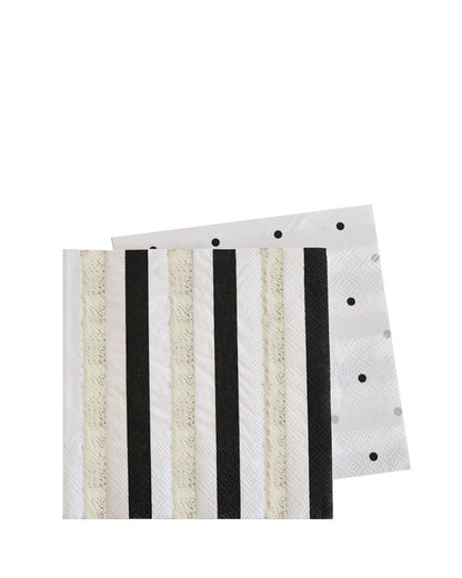 Silver and Black Stripe and Dots Beverage Napkins Pack of 20