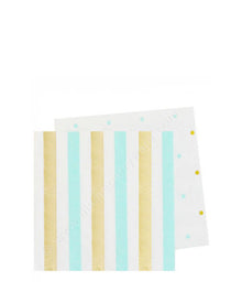 Mint Gold Stripes and Dots Cocktail Napkins Pack of 20