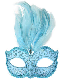 Daniella Pale Blue Feathered Masquerade Mask