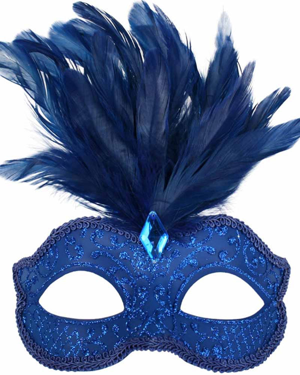 Daniella Blue Feathered Masquerade Mask