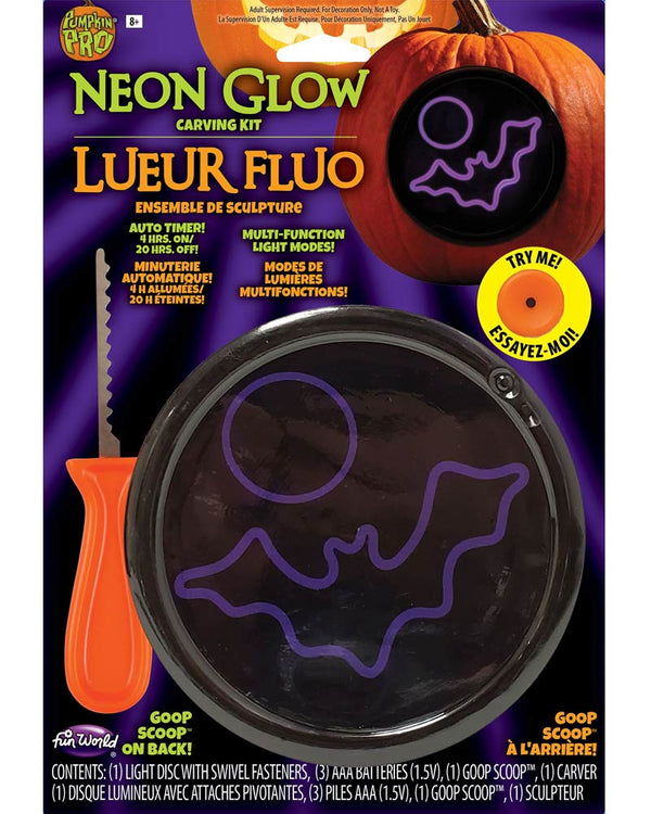 Neon Bright Bat Pumpkin Carving Kit
