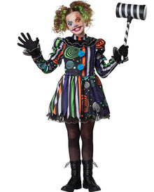 Neon Nightmare Clown Deluxe Girls Halloween Costume