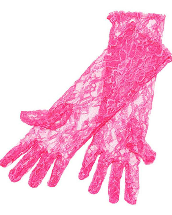 80s Neon Pink Lace Gloves