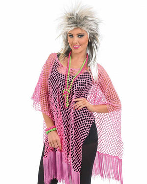 80s Neon Pink Long Net Top