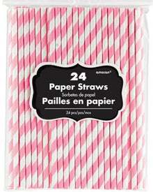 Pink 20cm Paper Straws Pack of 24